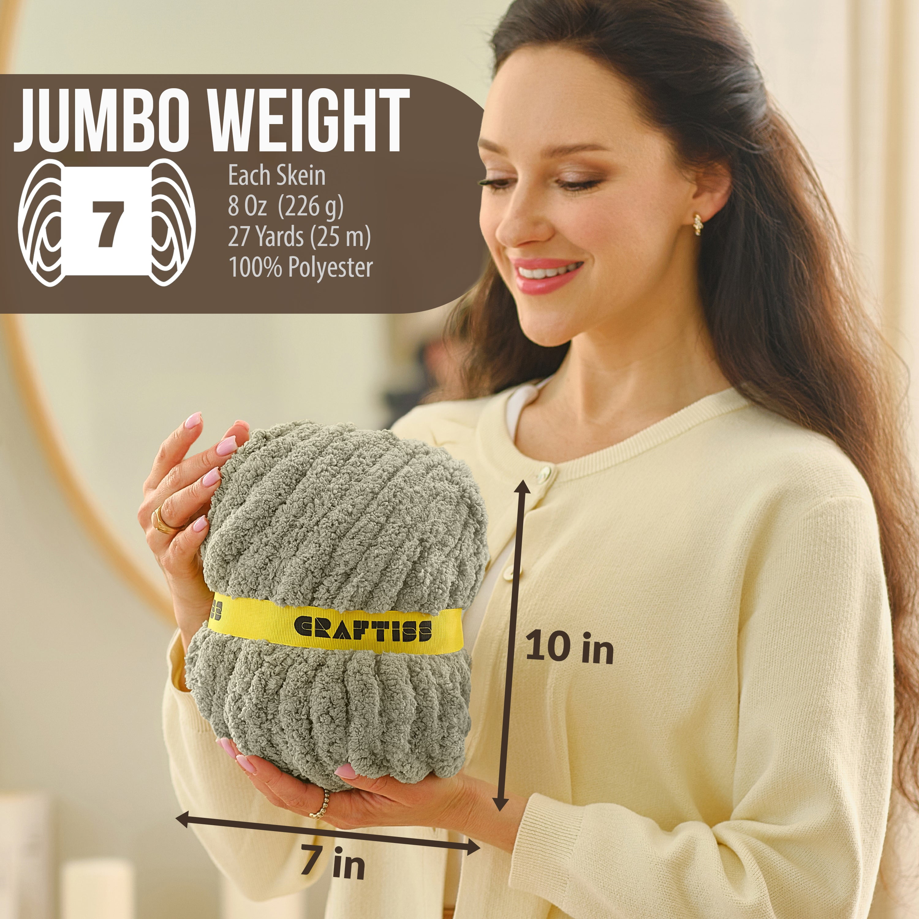 Craftiss Chunky Chenille Yarn for Crochet 8 Rolls - Jumbo 7 Weight (27 Yds, 8 oz Skein) Bulky Thick Crochet Knit Blanket Chunky Yarn for Hand Knitting
