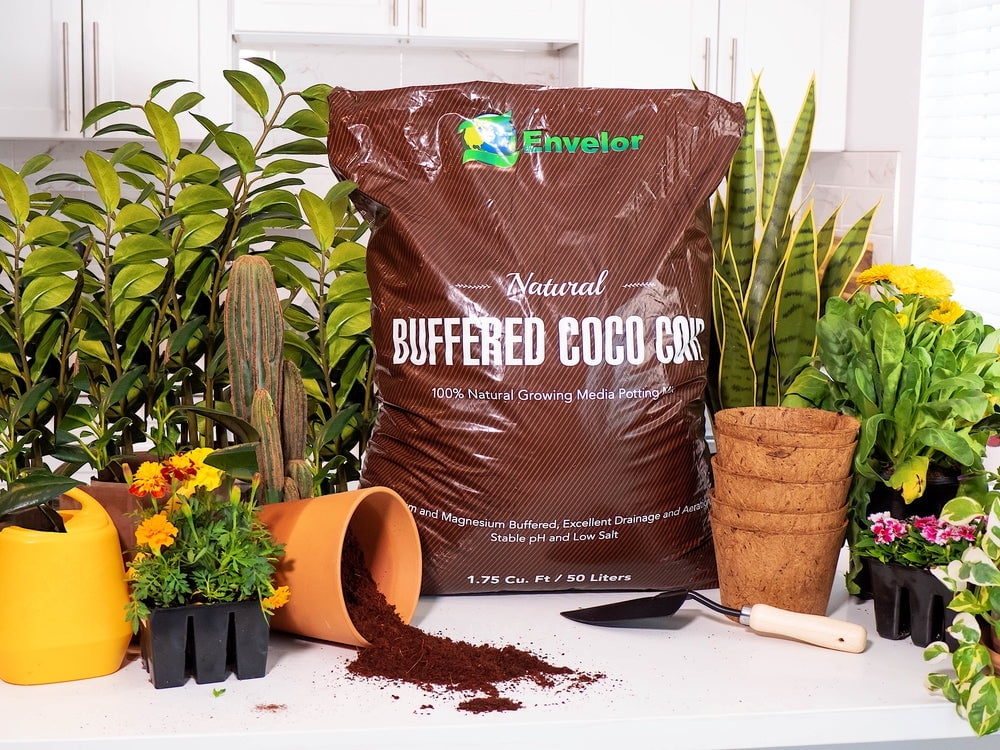 Envelor Potting Soil Indoor Plants Soil Coco Coir Mix Coconut Coir for Plants Outdoor Buffered Garden Soil Planting Coco for Plants Coco Soilless Potting Mix 1.75 Cu Ft, 50 Liter Bag