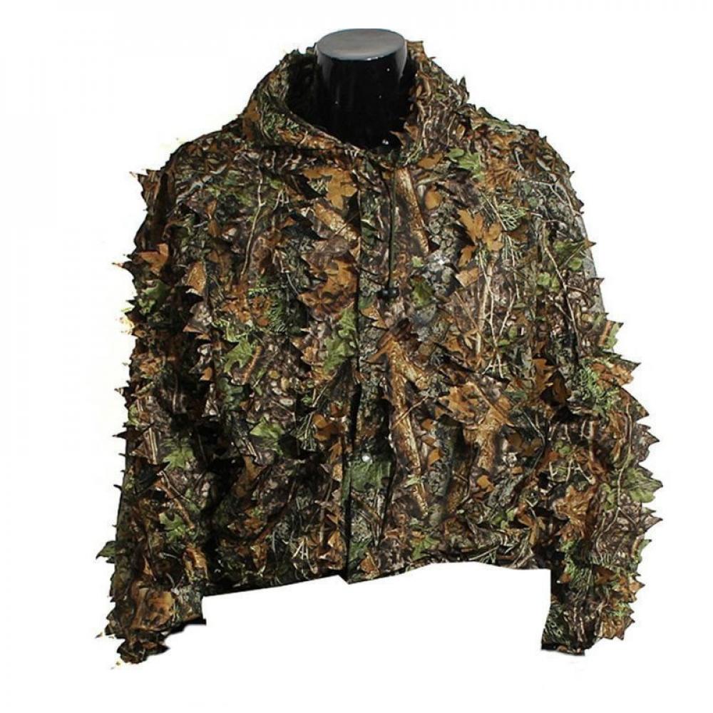 Shop Clearance! 3D Leaves Linen Hunting Clothes Suit Long Sleeve Tops Pants Outdoor Shooting Birding Apparel For Photography