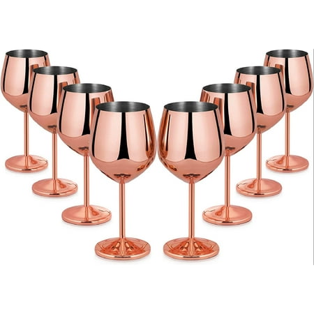 

Stainless Steel Stem Wine Glasses Set of 8 18oz Copper Wine Glasses Stainless Steel Wine Goblets with Cup Brush for Party Office Wedding Anniversary Great for Red White Wine(Rose Gold)