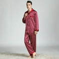 thumbnail image 3 of AMERTEER Men‘s Silk Pajamas Set Casual Print Home Service Two-Piece Set, 3 of 6