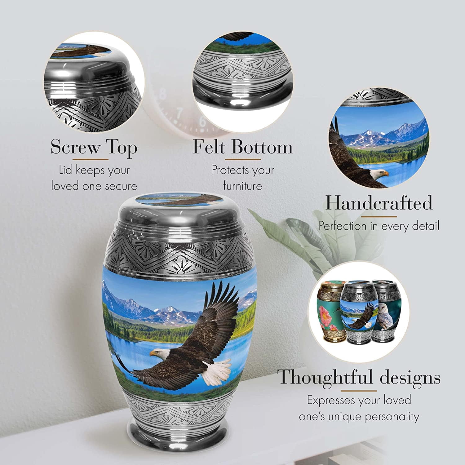 Majestic Bald EagleUrns for Cremation Ashes Large Urn XL or Small Keepsake Urns for Human Ashes & Urns for Human Ashes for Home or Burial Small Urns for Human Ashes Small Keepsake Set of 4