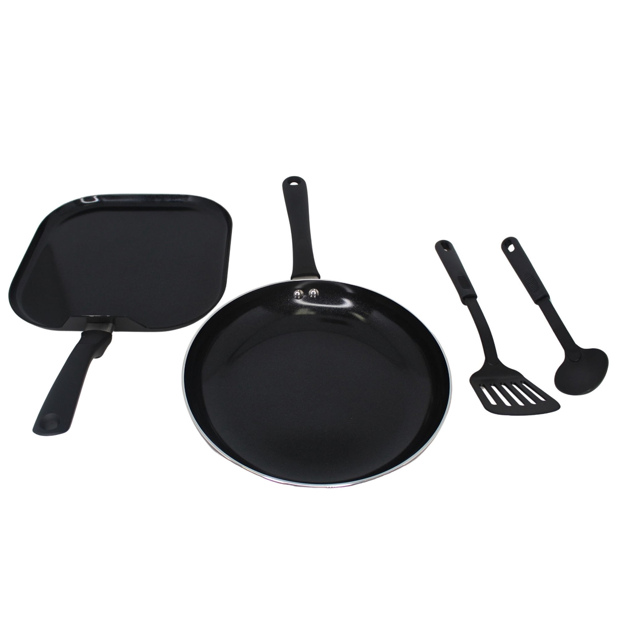 IMUSA Nonstick Ceramic Cookware Set 4-Pieces, 10" and 10.5" Inches, with Stay-Cool Handles, Aluminum, Black