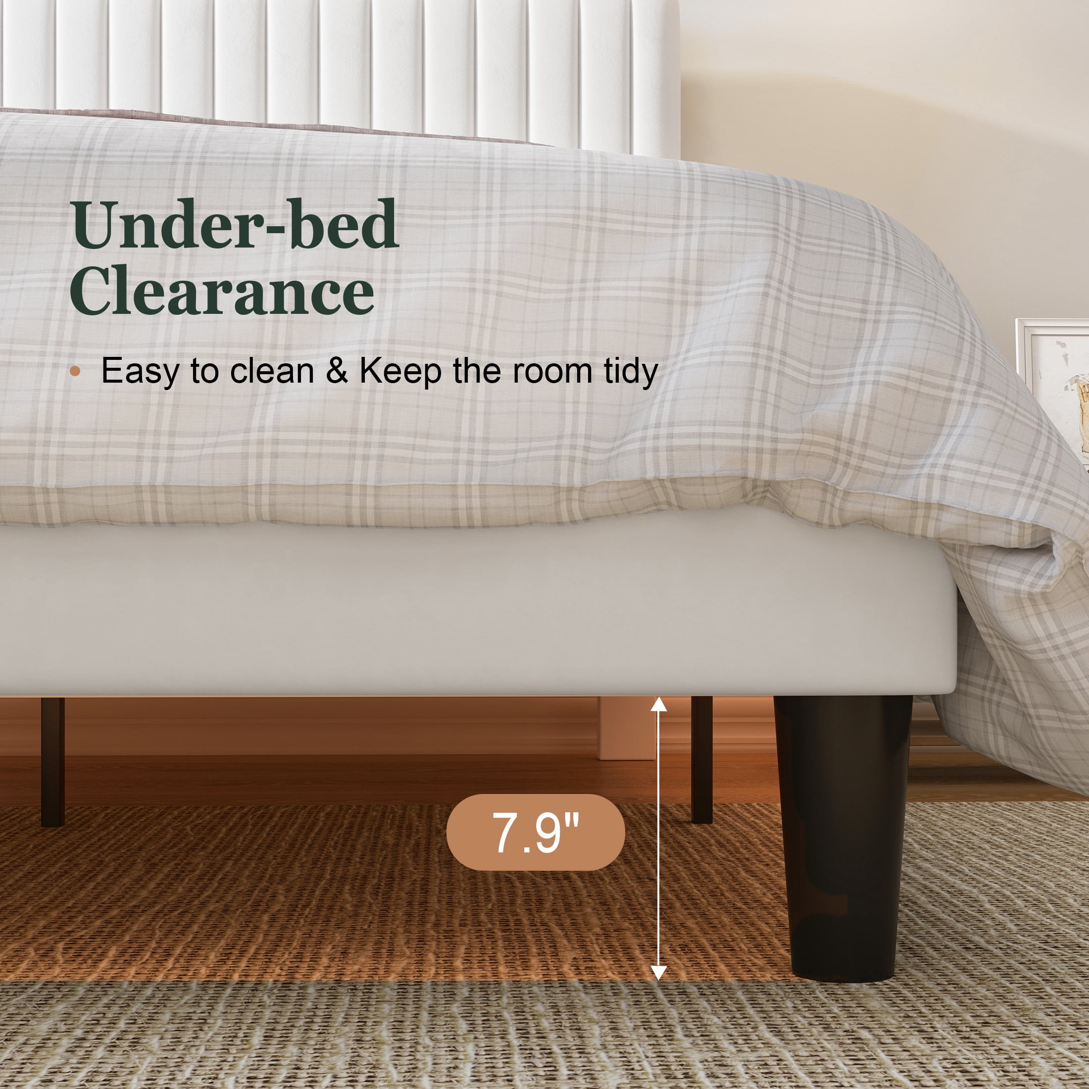 Amolife King Size Upholstered Platform Bed Frame with Adjustable Velvet Headboard, Off-White