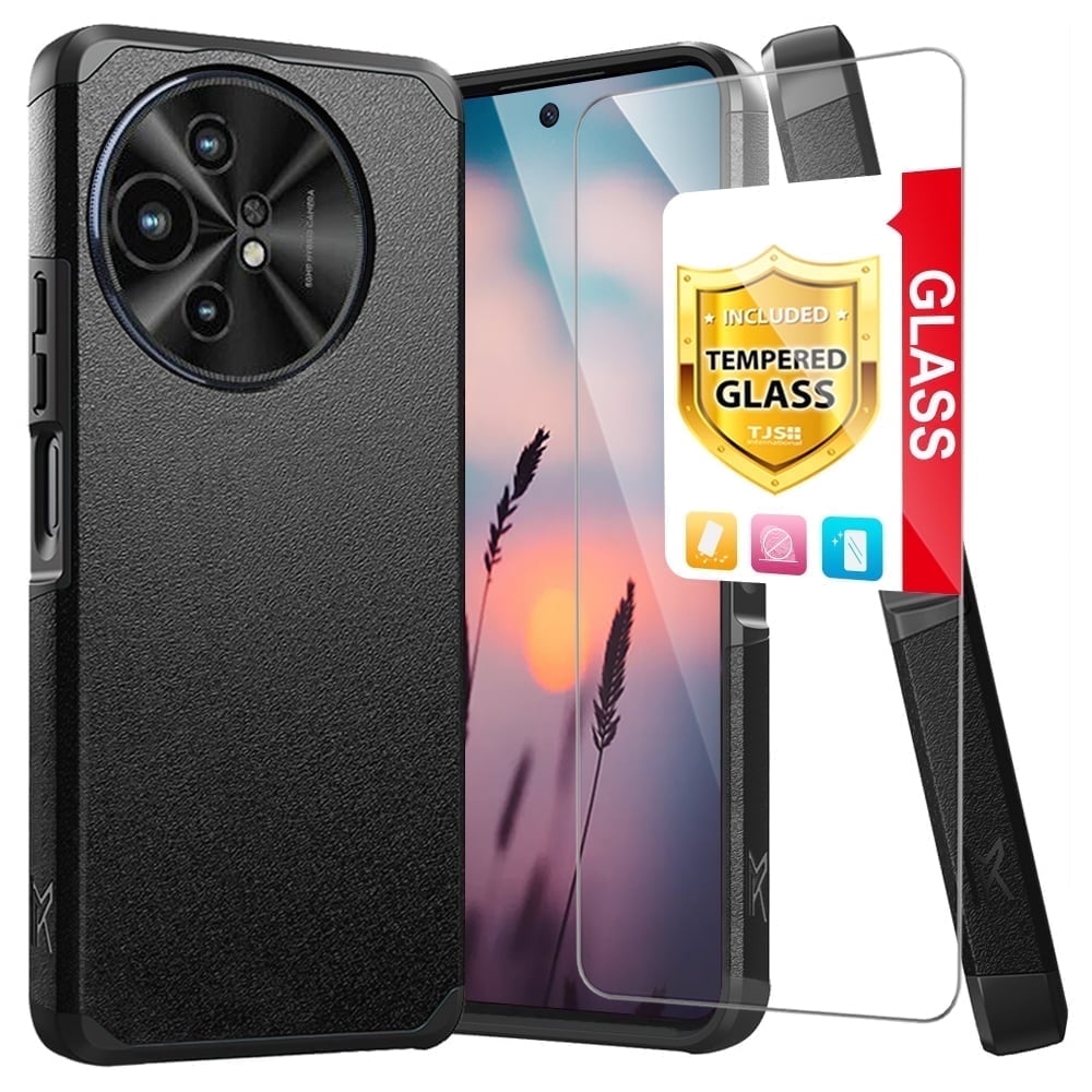 TJS for TCL 50 XL 5G / 50 XL NXTPAPER 5G Phone Case, with Tempered Glass Screen Protector, Dual Layer Hybrid Magnetic Support Shockproof Heavy Duty Cover (Black)