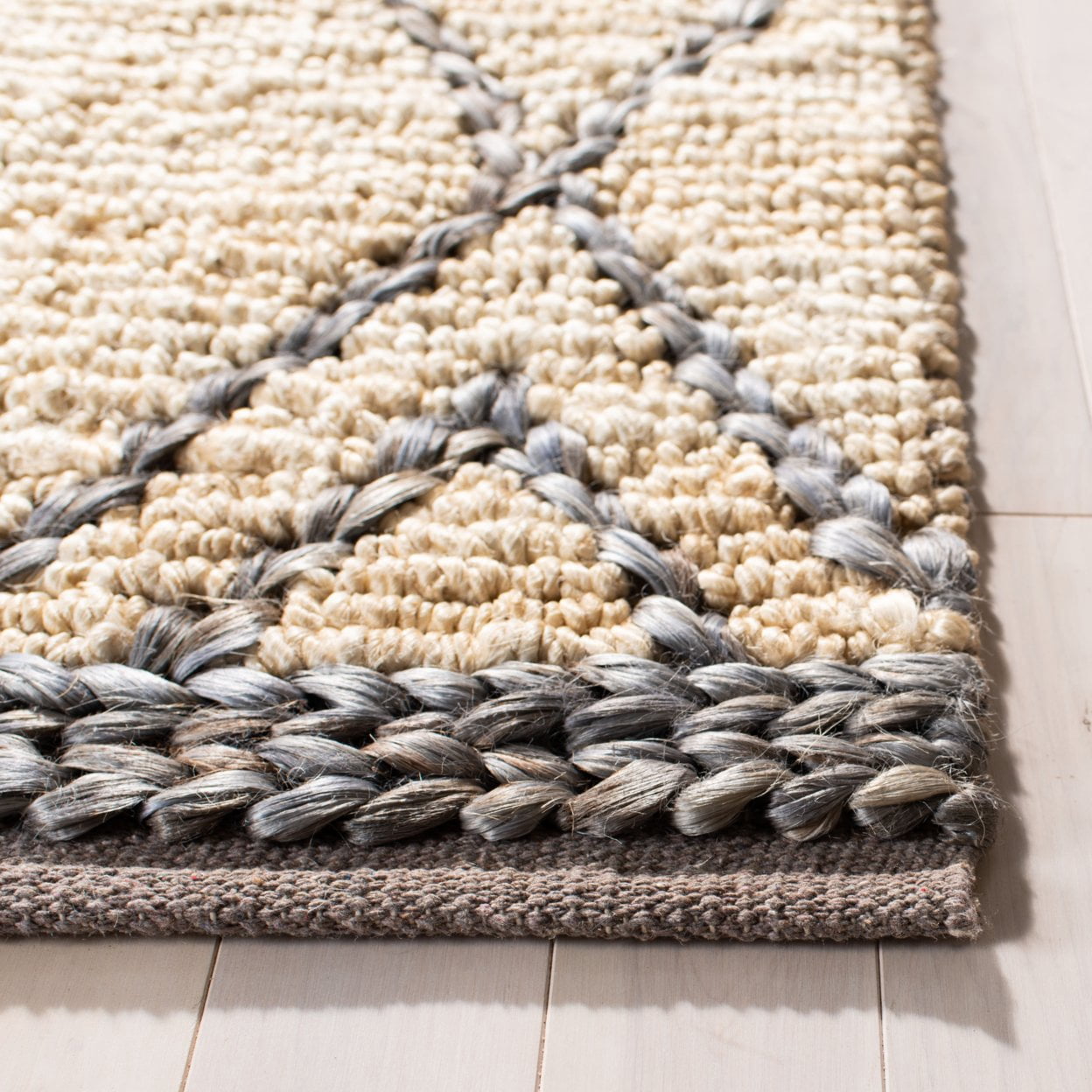 SAFAVIEH Natural Fiber Comhgham Geometric Area Rug, Natural/Grey, 6' x 9'