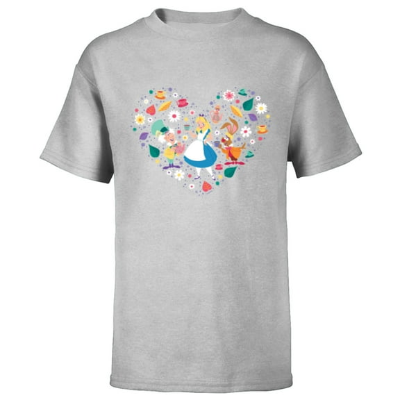 Disney Alice in Wonderland Tea Party Heart Valentine’s Day - Short Sleeve T-Shirt for Kids - Customized-Athletic Heather