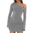 thumbnail image 2 of Women'S Fall Off the Shoulder Long Flared Sleeve Mini Dress Eyelet Bodycon Party Club Dresses Gray L, 2 of 9