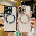 thumbnail image 3 of Compatible with iPhone 13 Pro Max Magnetic Clear Case,Luxury Plating Bling Transparent Shockproof MagSafe Case with Full Camera Lens Protector for iPhone 13 Pro Max Women Girl Men-Blue, 3 of 14