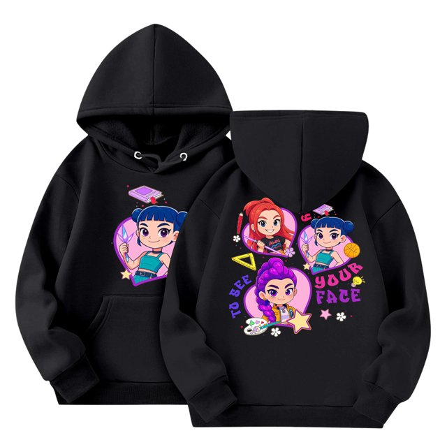 Moonsky Sudadera con capucha y cordón HUNTRX, estampado de grupo de chicas coreanas, jersey corto, suave y cómodo, top de manga larga para primavera y otoño. Negro 110
