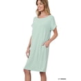 thumbnail image 3 of Zenana Women & Plus Round Neck Rolled Sleeve Knee Length Tunic Shirt Dress with Pockets, 3 of 4