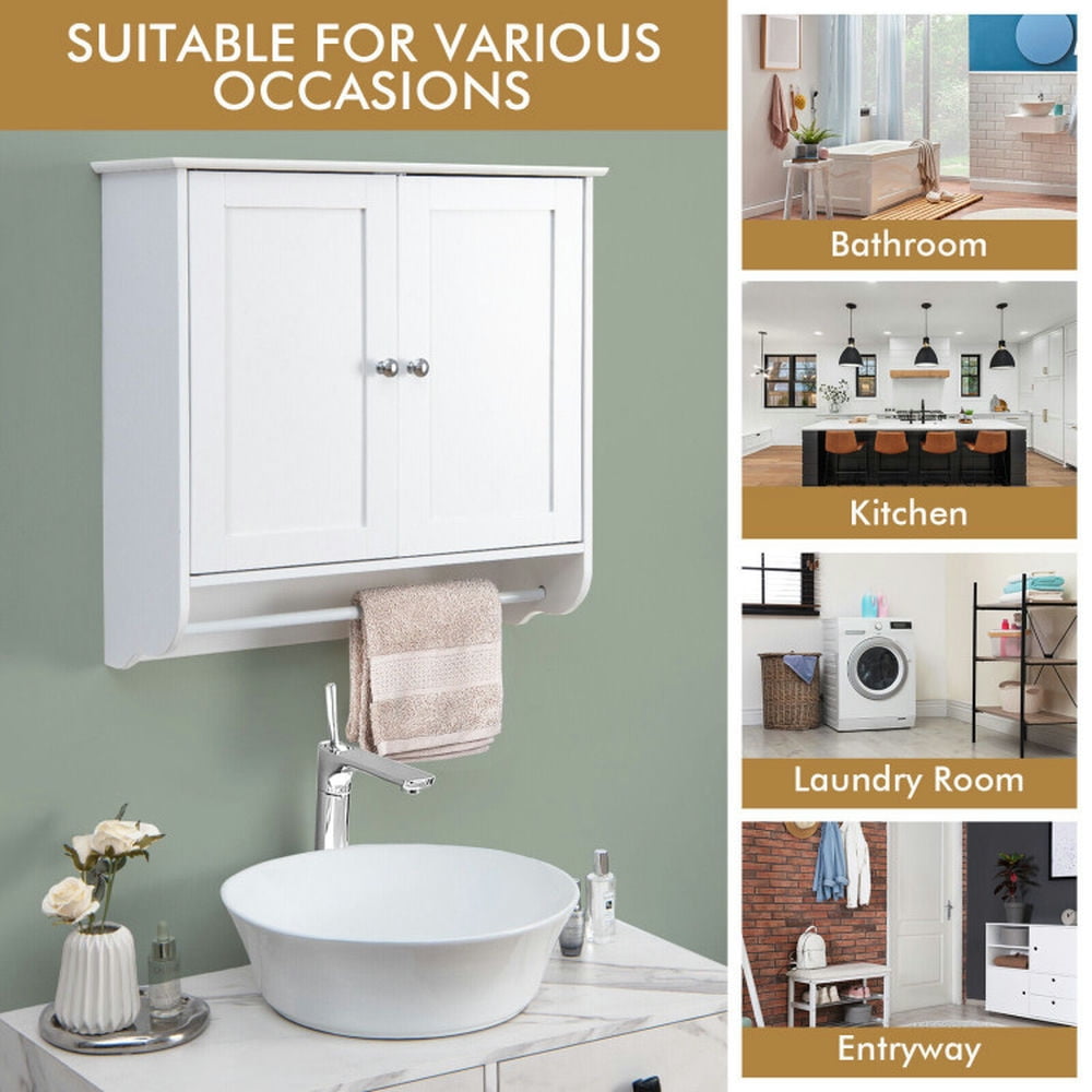 Finihen Bathroom Wall Cabinet, Wall Mounted Bathroom Cabinet, Medicine Cabinet, Wall Mounted Bathroom Storage Medicine Cabinet with Towel Bar, White Finihen Bathroom Wall Cabinet, Wall Mounted Bathroom Cabinet, Medicine Cabinet, Wall Mounted Bathroom Storage Medicine Cabinet with Towel Bar, White