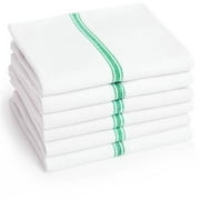 Premia Commercial Kitchen Towels, 6 Pack, White Dish Towels with Center Stripe, Green
