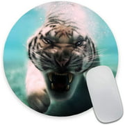 Funny Tiger Mouse Pad, Cool Animal Mouse Mats, Round Mousepad, Waterproof Circular Small Mouse Pads with Designs,