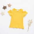 thumbnail image 4 of Summer Baby Girls Candy Color Crew Neck Off-shoulder Short Sleeved Kids T-shirt Cotton Clothes Tops,Yellow,L, 4 of 4
