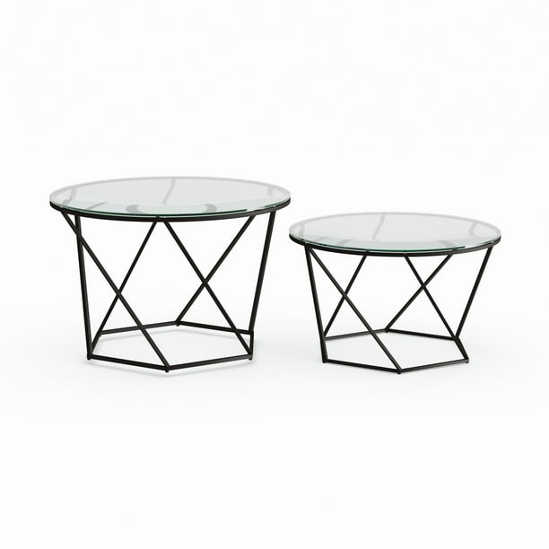 Silver Orchid Grant Geometric Glass Nesting Coffee Tables Walmart Com Walmart Com