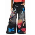 thumbnail image 3 of Women'S Summer High Waist Floral Print Loosse Wide Leg Pants with Pockets Black L, 3 of 6