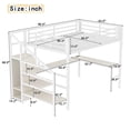 thumbnail image 3 of Queen Size Loft Bed with L-Shaped Desk & Wardrobe, Metal High Loft Bed Frame with USB Charging, LED Lights, and Adjustable Storage for Teens, Adults, White Wood-Grain, 3 of 10