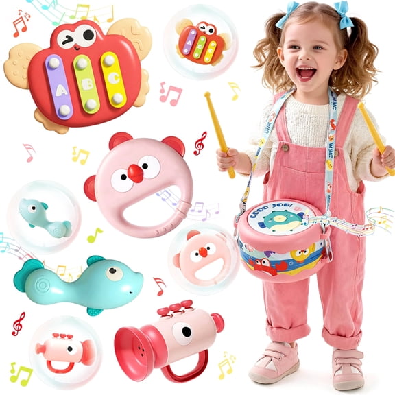Caunedy 5 in 1 Baby Musical Instruments Set,Montessori Toys for Toddlers 6-12-18 Months,Preschool Educational Kids Gifts,Birthday Gifts for Boys Girls