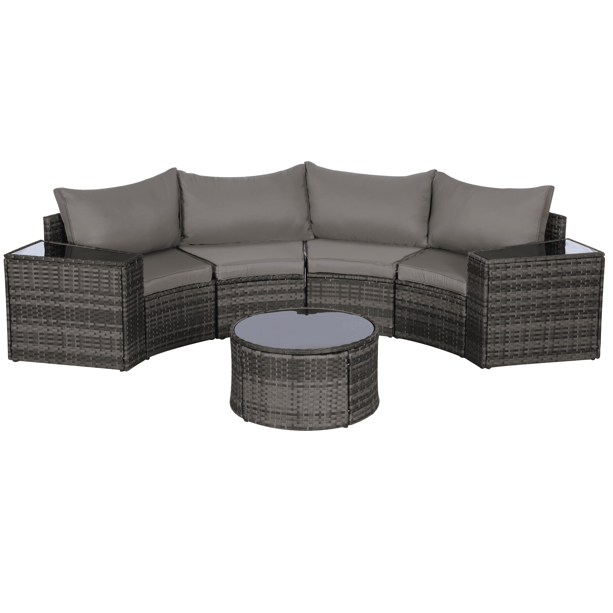 7-Piece Outdoor Patio Furniture Half-Moon Sectional Round Patio Furniture Set Sofa with Tempered Glass Round Coffee Table (Light Grey)