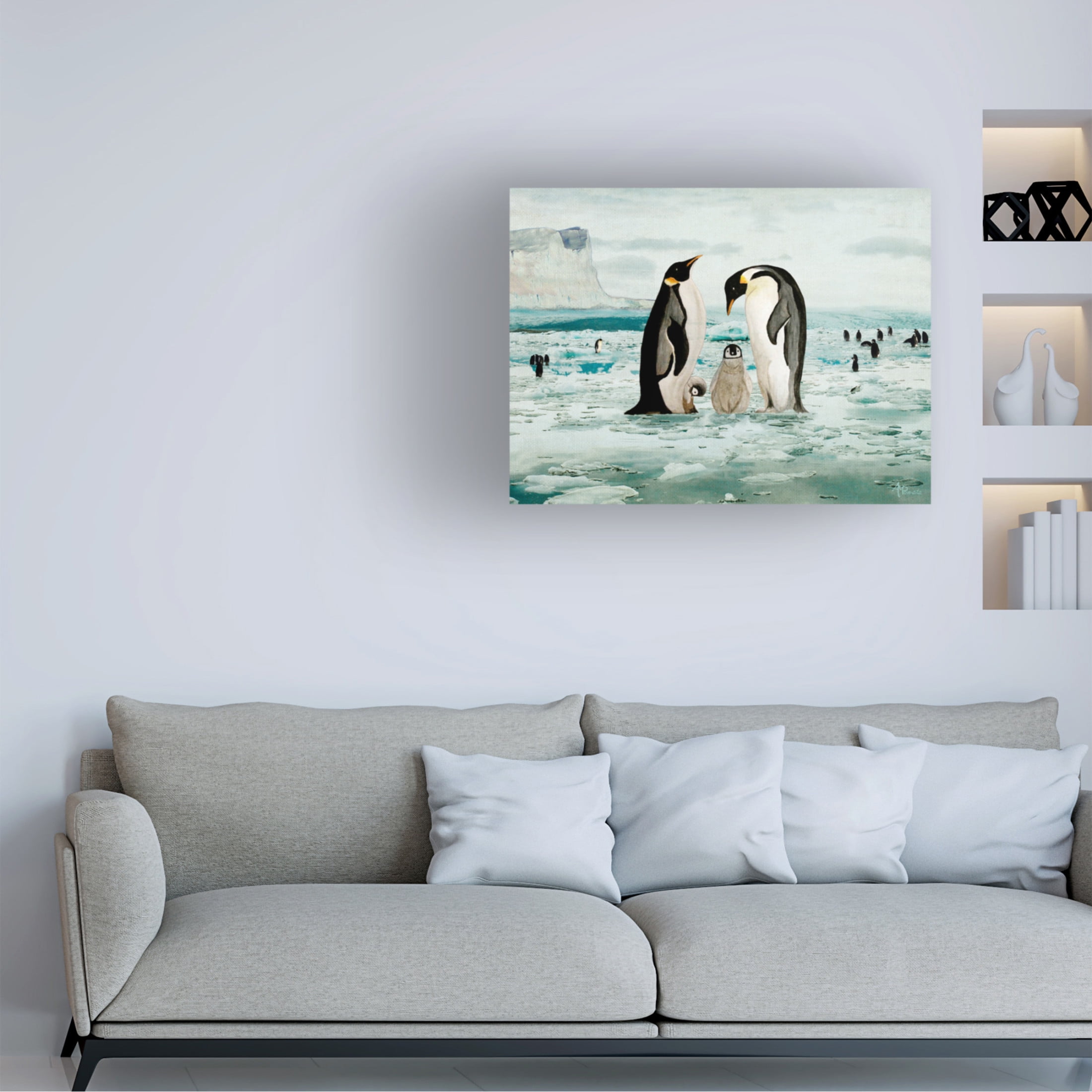 Canvas Wall Art - Angeles M. Pomata 'Emperor Penguin Family' Wall Art for Living Room, Bedroom, or Office Décor by Trademark Fine Art - 32 x 24 Inches