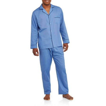Hanes Mens and Big Mens Long Sleeve Long Leg Woven Pajama Set, 2-Piece