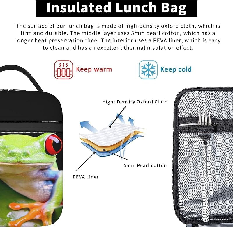 Frog Lunch Box Insulated Soft Bag Reusable Cooler Bag For Women&Men&Work Picnic Hiking