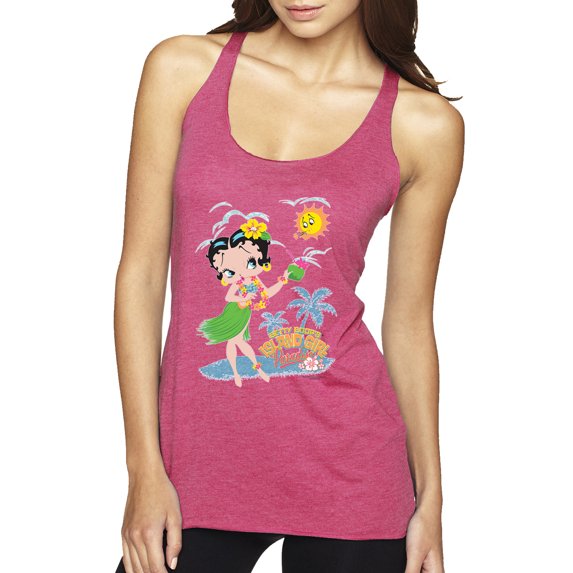 Wild Bobby Betty Boop Island Girl Paradise Betty Boop Tri-Blend Racerback Tank Top, Vintage Pink, X-Large