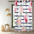 thumbnail image 3 of Flowers Blossom Window Curtains, Pink White Peony Rose Flowers With Navy Blue White Stripes Blackout Window Drapes Of 2 Panels For Bedroom Living Room Kitchen 53"W x 63"L (Pack of 2), 3 of 6
