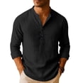 thumbnail image 2 of Kakii Mens Linen Henley Shirts Long Sleeve Hippie Yoga Summer Beach Casual Henleys T-Shirt, 2 of 7