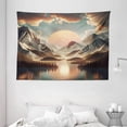 thumbnail image 2 of Ambesonne Mountain Tapestry Wall Hanging, Sunrise Scenario Meadows, 80"x60", Peach Fawn Pale Seafoam, 2 of 3