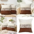 thumbnail image 2 of 1. PU Patchwork Pillow Cover with Tassels, Concealed Zippers Wrinkle-Resistant Cushion Case for Sofa Bedroom Dec, 2 of 9