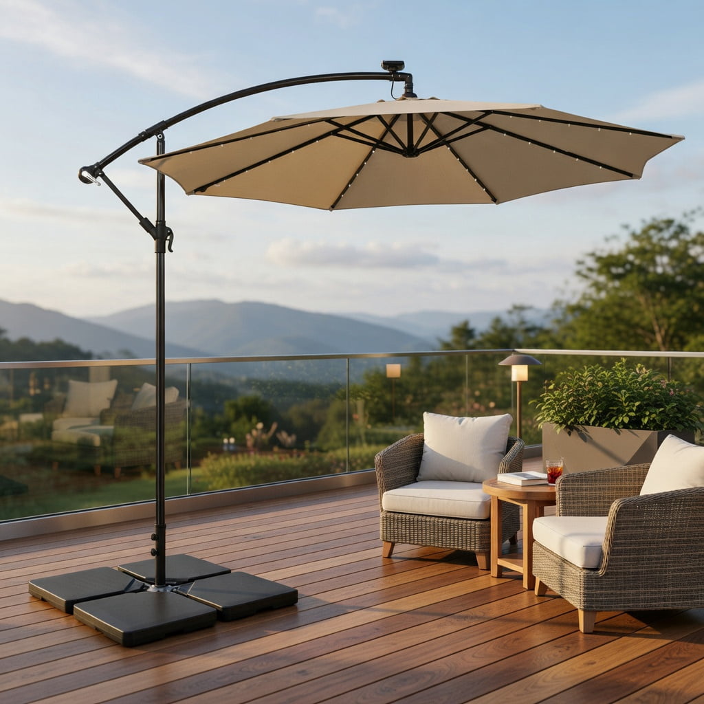 Resenkos Outdoor Umbrella Base, 4 Pieces 13L Cantilever Offset Patio Umbrella Base with Easy-Fill Spouts, Black