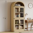 thumbnail image 5 of 71.4” Tall Arched Bookshelf,Modern Farmhouse Bookcase with Glass Doors,Wooden Display Cabinet 15.83in Depth Display Storage Shelves Rounded Bookcases Versatile Bookshelf for Living Room,Bedroom, 5 of 9