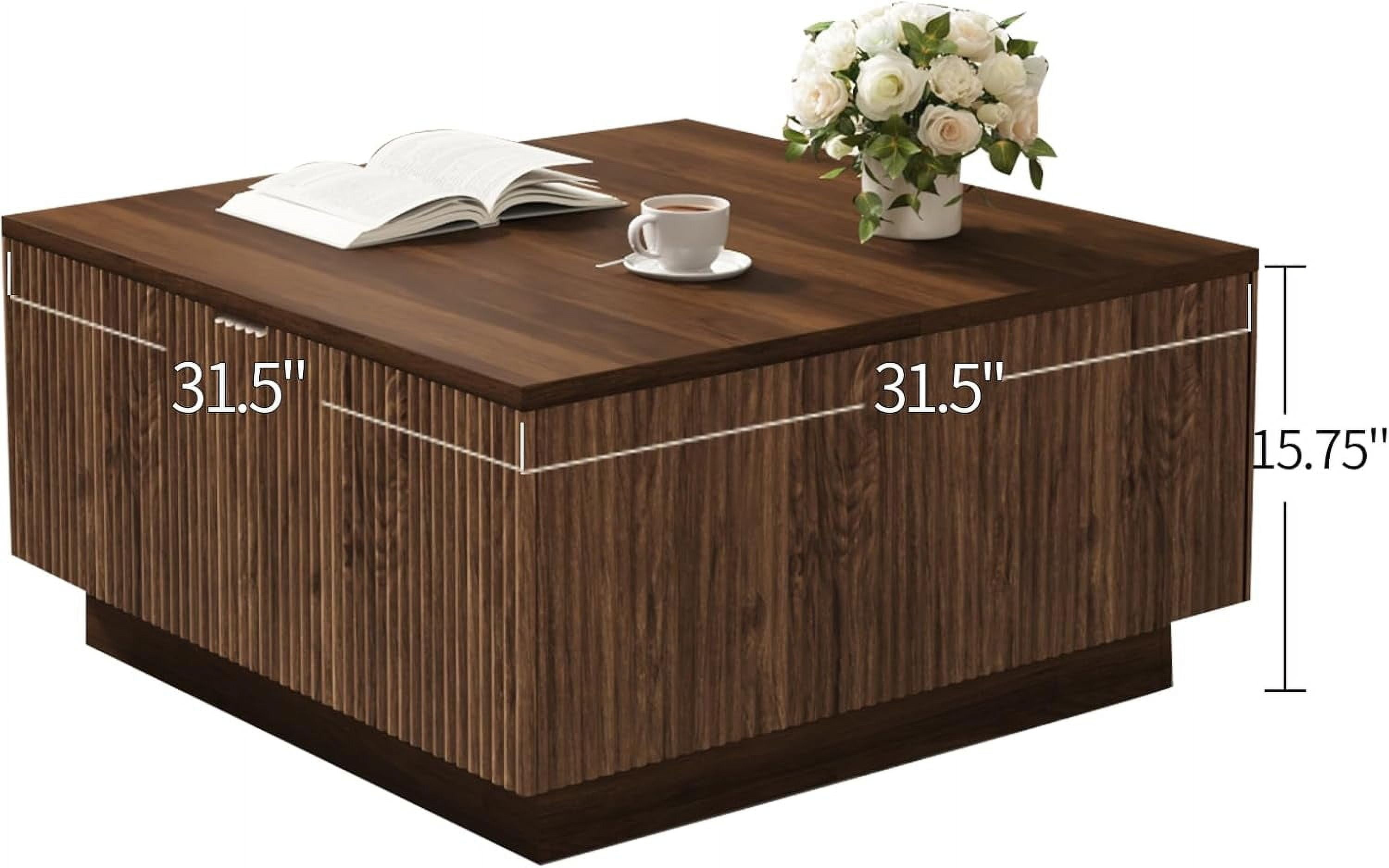 Lift Top  Wood Coffee Table with Hidden Storage Compartment for Living Room, 31-Inch Farmhouse Fluted Center Tea Table with Wooden Lift-Top for Home, Apartment, Small Space, Brown Walnut