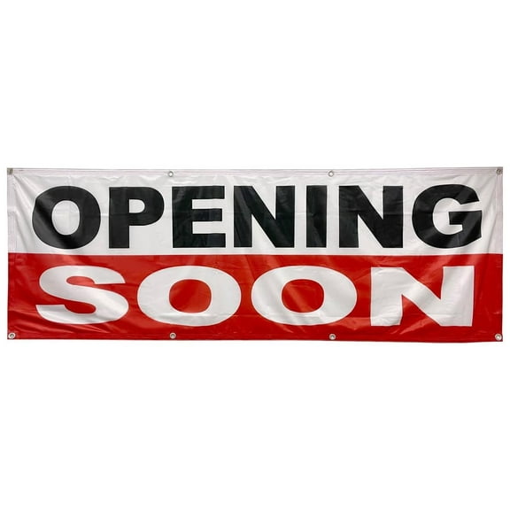 4 Less Co 2x6 Feet Opening Soon Banner Sign Fabric Polyester with Grommets wrb, Medium, Red