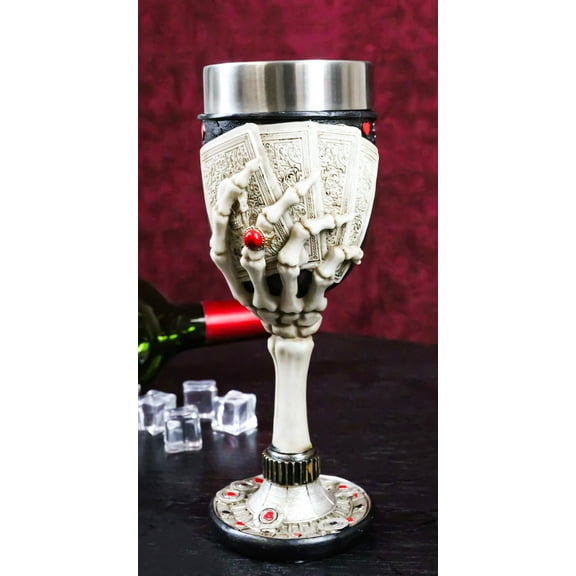 Poker Cards Casino Royale 4 Of A Kind Aces Skeleton Hand 7oz Wine Drink Goblet