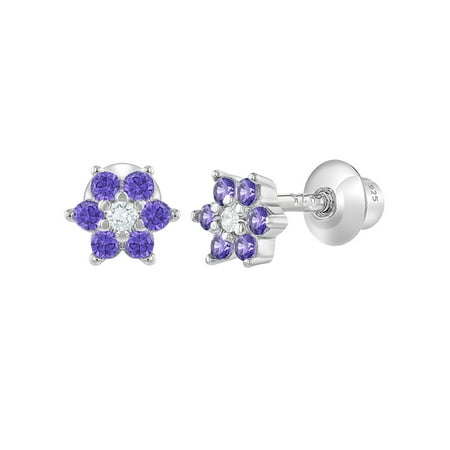 - 925 Sterling Silver CZ Flower Infant Toddler Baby Earrings Screw Back