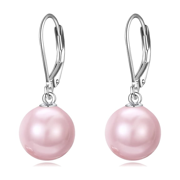 925 Sterling Silver Pink Pearl Leverback Earrings Dangle Drop Jewelry Gifts for Women (Pink Pearl)