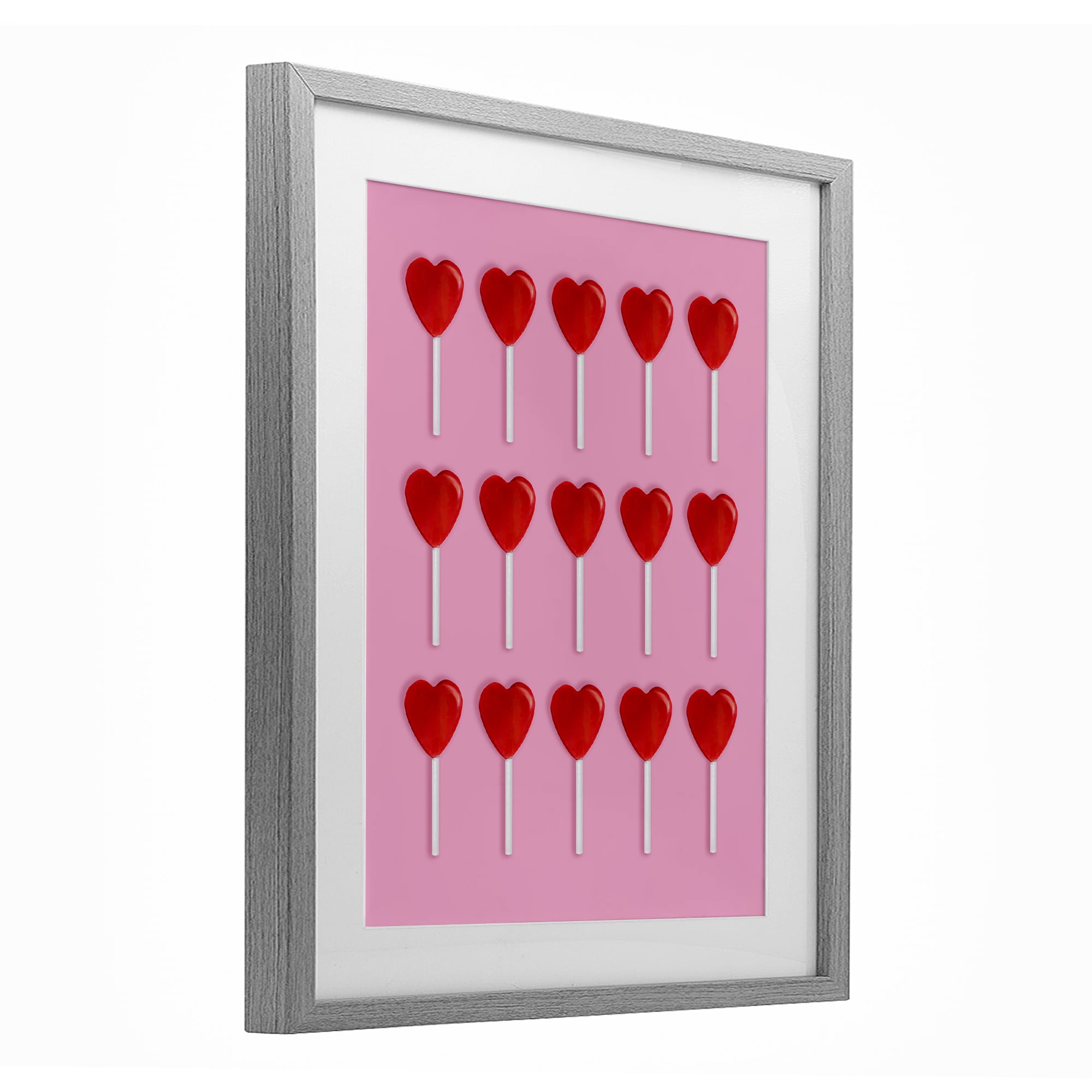 Stupell Industries Heart Lollipops Collection Gray Framed Print Under Glass, design by LISH Creative