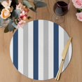 thumbnail image 3 of Navy Blue Striped Round 13 Inch Placemats Set of 4, Geometric Grey White Vertical Stripes HeatResistant Non Slip Place Mats for Dining Table, Wipeable Braided Kitchen Table Mats for Housewarming, 3 of 9
