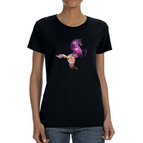 Space Unicorn Women Black T-Shirt, Female XX-Large