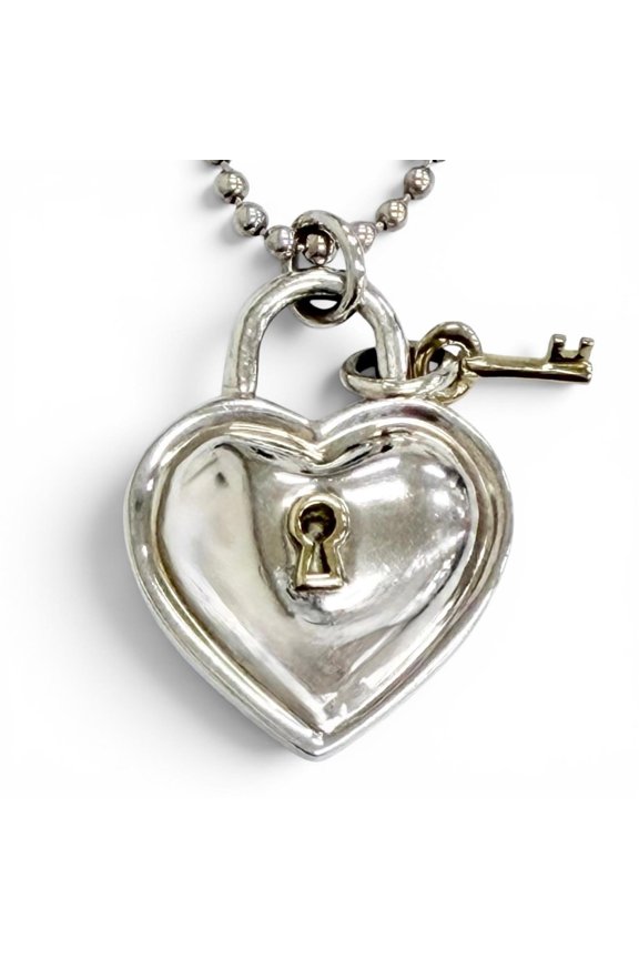 Pre-Owned TIFFANY&Co. Tiffany 925 750 Heart Lock Key Necklace Pendant Accessory Silver Gold...