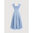 thumbnail image 2 of Blue Square Neck Shell Sleeve Pleated A-Line Midi Dress For Formal Occasions, 2 of 4