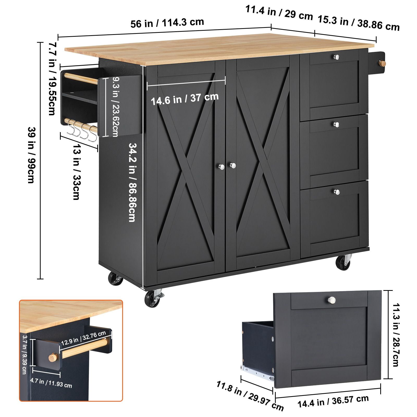 Kitchen Island Cart with Wheels, 2 Drawers & 2 Shelves, Mobile Rolling Storage Cabinet for Kitchen