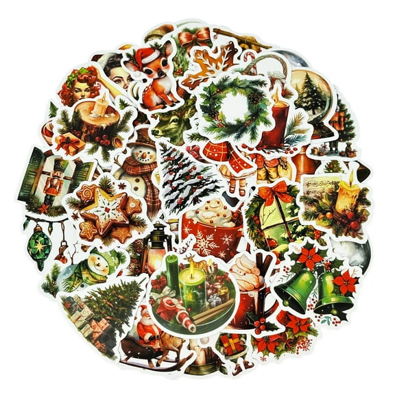 Wrapables Waterproof Christmas Vinyl Stickers for Water Bottles, Laptop, Phones, Skateboards, Decals for Teens, 100pcs Classic Xmas