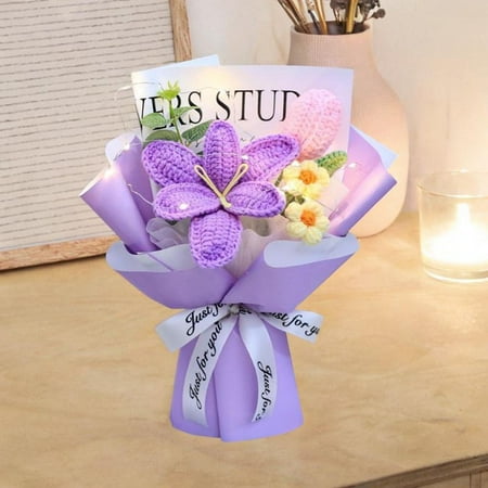 menolana Crochet Flower Bouquet Artificial Flowers Table Centerpiece Gift Knitted Decorative for Valentine's Day Party Festival