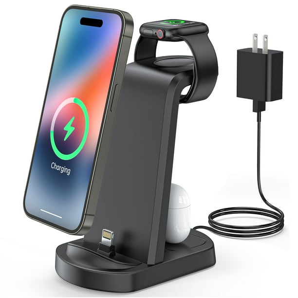 Estación de Carga para Múltiples Dispositivos Apple, Base de Carga Rápida 3 en 1 Dock para iPhone 14 Pro Max/13/12/11/X/8 Plus y Airpods 1/2/3/Pro, Cargador Inalámbrico para Apple Watch Ultra/8/7/6/S