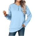 thumbnail image 2 of Tawop Sweatshirt Tops Sweatshirts for Women Long Sleeve V Neck Solid Hoodless Casual Light Blue 2XL, 2 of 7
