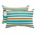 thumbnail image 2 of Outdoor Pillow for Chaise Lounge Chair 2 Pack Turquoise and Orange Stripes Waterproof Lumbar Pillow Striped Headrest Cushions with Insert for Patio, Beach & Garden 11x16in, 2 of 9